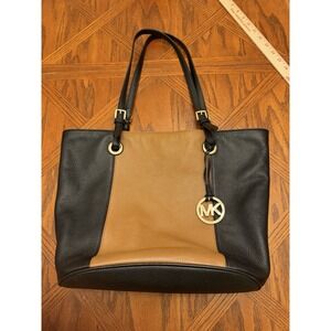 Michael Kors Jet Set Black Brown Leather Shoulder Tote HandBag